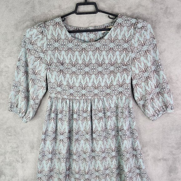 Women's Ya Los Angeles Boho Blue & Brown Floral Print Dress 3/4 Sleeves Size M - Picture 4 of 12